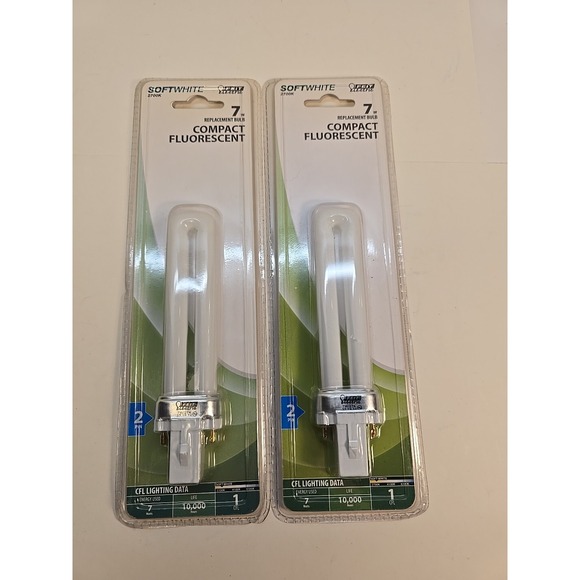 Feit Electric BPPL7 Soft White 7 Watt PL Compact CFL Bulb 5.31 L in.  Lot Of 2 - Picture 1 of 6